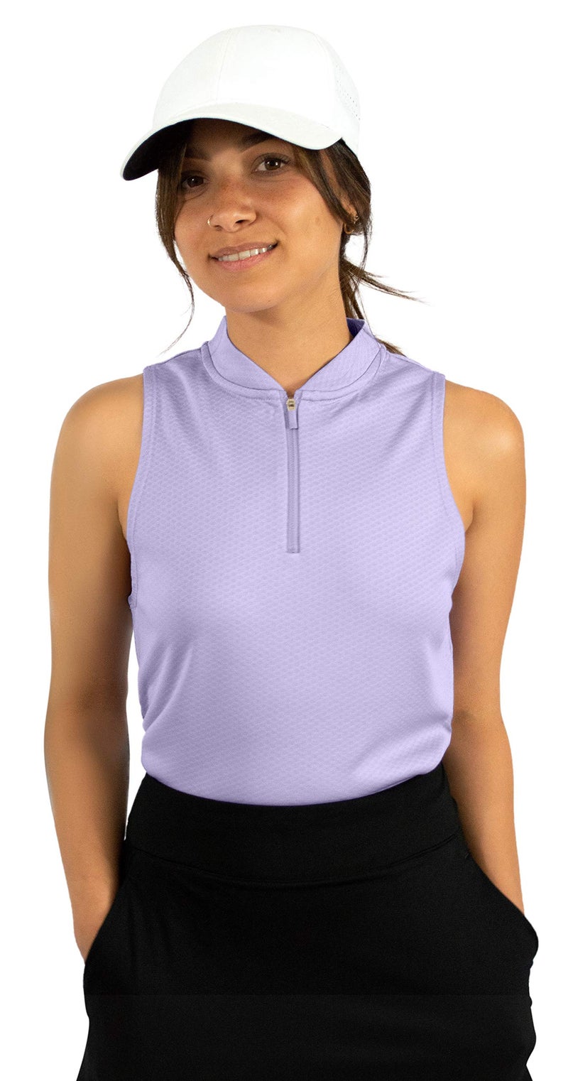 Three Sixty Six Womens Sleeveless Collarless Golf Polo Shirt with Zipper - Quick Dry Tank Tops for Women Lavender - Image 1